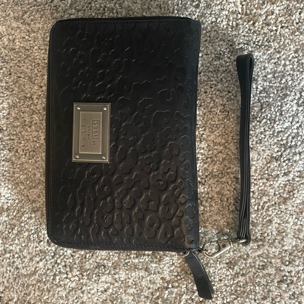 Rusty Black Leather Wristlet